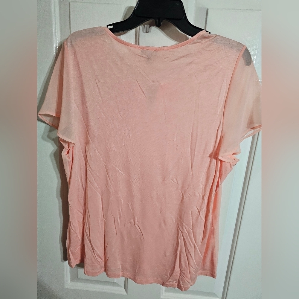 Talbots Womens Petite XL Pink Pintuck Blouse Sheer Sleeve Rayon Top Preppy - Picture 3 of 7